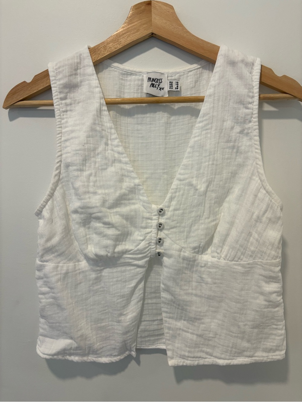 Princess Polly White Button-Front Cropped Cami Top